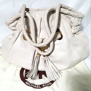 Michael Kors Leather Braided Cinched Tassel Bag